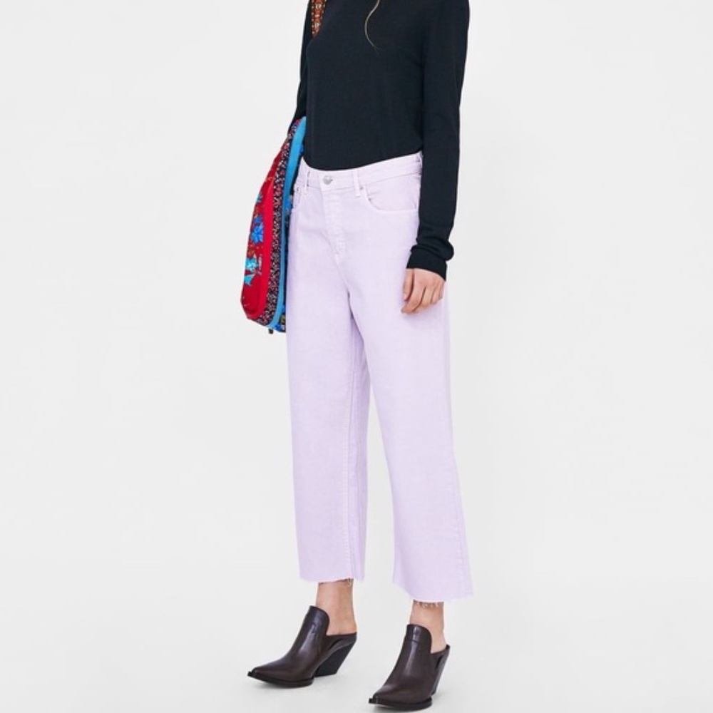 ZARA TRF LILAC HIGH WAIST CROP STRAIGHT LEG JEANS